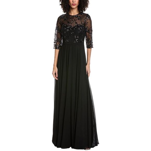 Rene Ruiz WomensIllusion Sleeve Gown Black